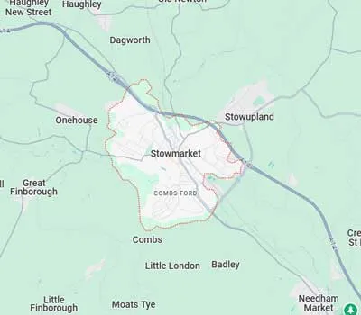 map showing Stowmarket and the areas we cover